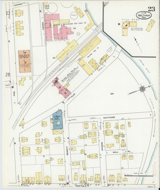 Sanborn Fire Insurance Map from Waltham, Middlesex County, Massachusetts (1911), Sheet #0023 - Historic Sanborn Fire Insurance Map Print, vintage old map wall art, antique decor, genealogy gift, Massachusetts Massachusetts map