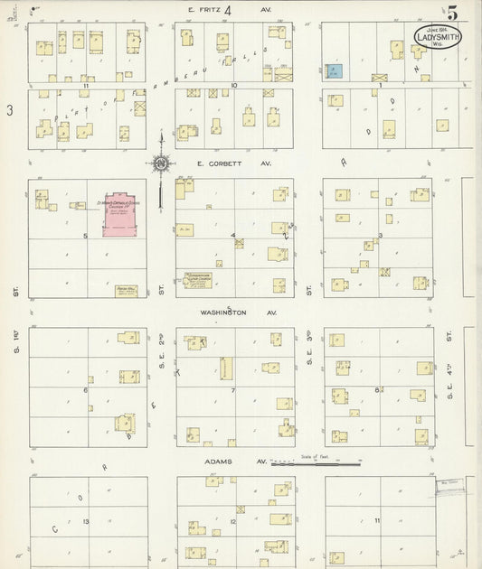 Sanborn Fire Insurance Map from Ladysmith, Rusk County, Wisconsin (1914), Sheet #0005 - Historic Sanborn Fire Insurance Map Print, vintage old map wall art, antique decor, genealogy gift, Wisconsin Wisconsin map