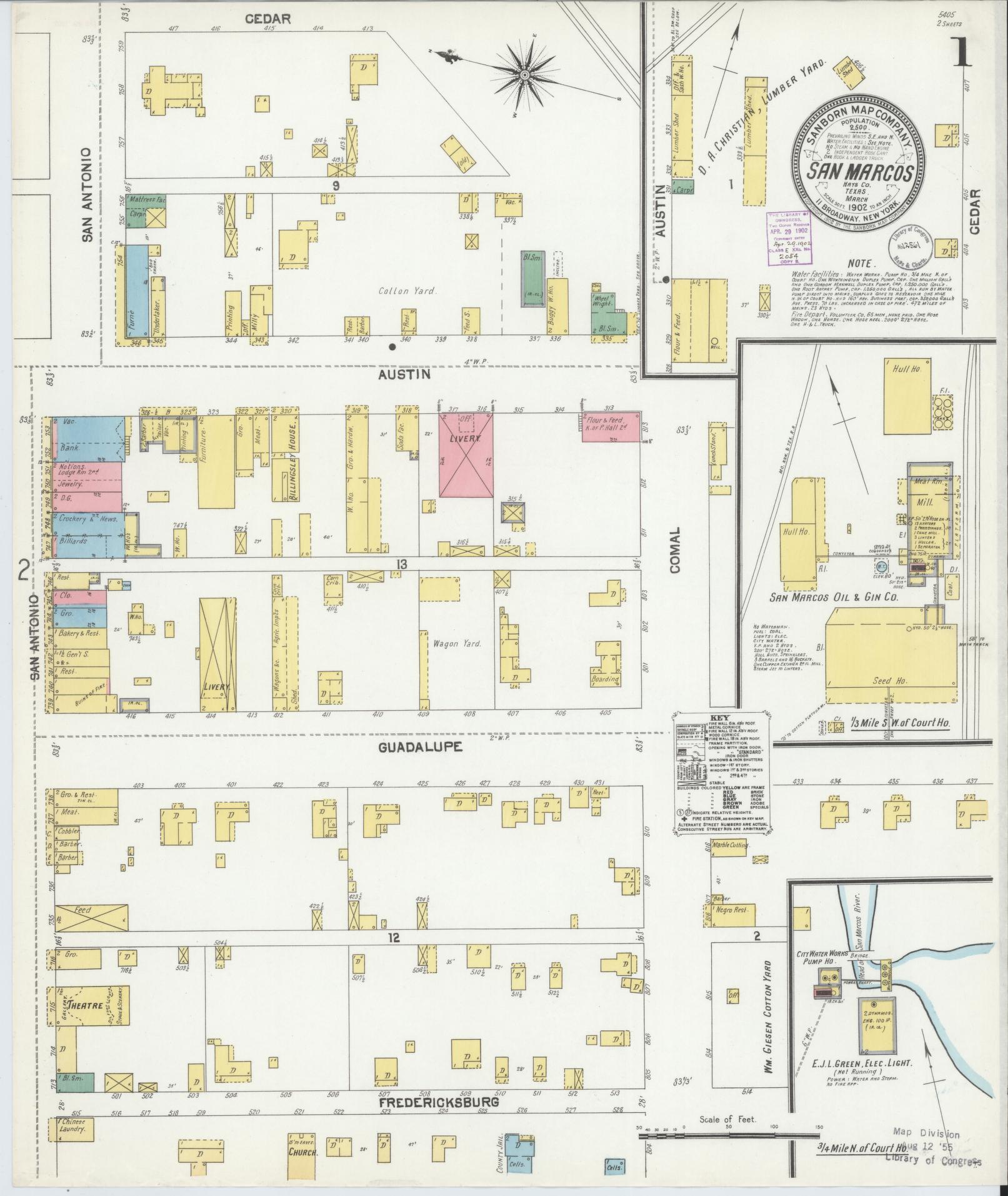 Sanborn Fire Insurance Map from San Marcos, Hays County, Texas. (1902) – Historic Sanborn Fire Insurance Map Print
