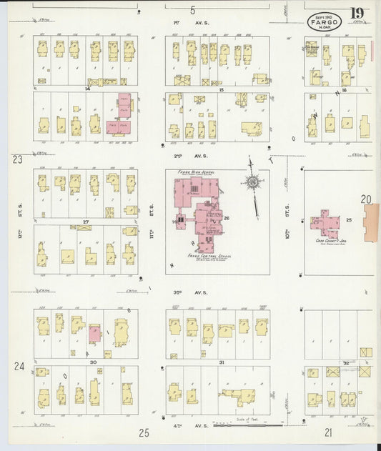 Sanborn Fire Insurance Map from Fargo, Cass County, North Dakota (1910), Sheet #0019 - Historic Sanborn Fire Insurance Map Print, vintage old map wall art, antique decor, genealogy gift, North Dakota North Dakota map