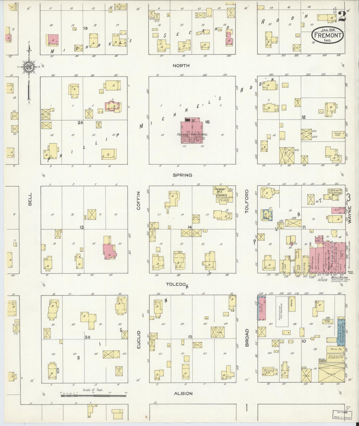 Sanborn Fire Insurance Map from Fremont, Steuben County, Indiana (1914), Sheet #0002 - Complete Map Set gallery image, historic Sanborn map, vintage wall art, Indiana Indiana