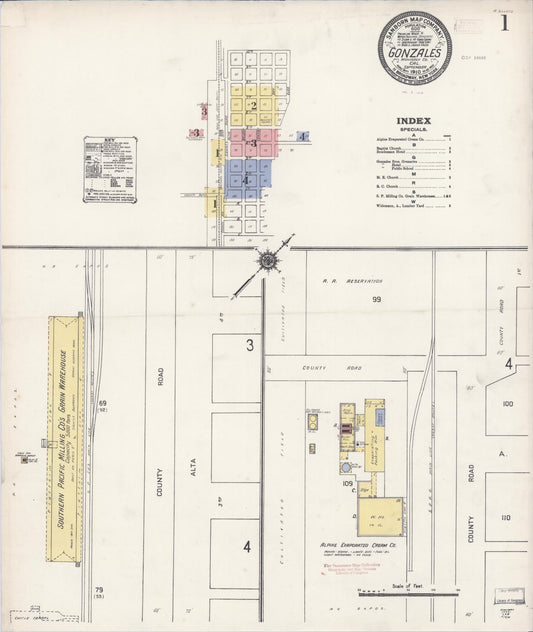 Sanborn Fire Insurance Map from Gonzales, Monterey County, California (1910), Sheet #0001 - Complete Map Set gallery image, historic Sanborn map, vintage wall art, California California