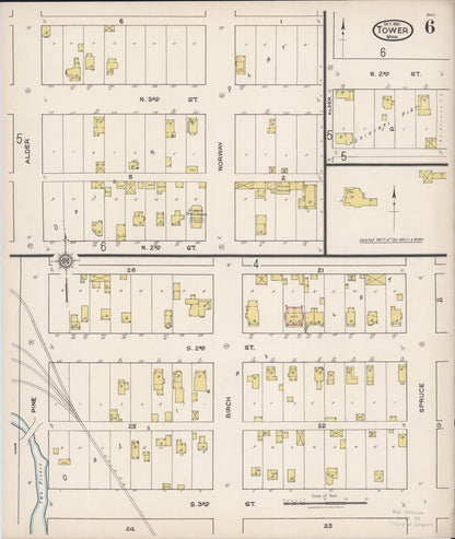 Sanborn Fire Insurance Map from Tower, Saint Louis County, Minnesota (1921), Sheet #0006 - Historic Sanborn Fire Insurance Map Print, vintage old map wall art, antique decor, genealogy gift, Minnesota Minnesota map