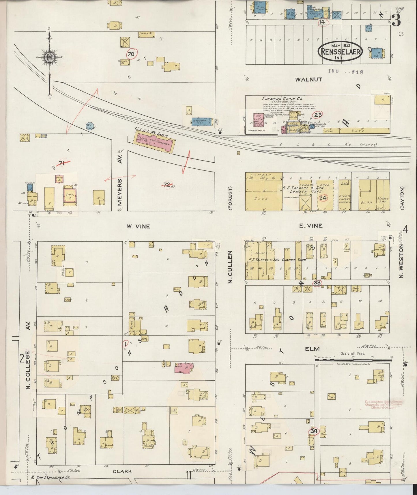 Sanborn Fire Insurance Map from Rensselaer, Jasper County, Indiana (1942), Sheet #0003 - Complete Map Set gallery image, historic Sanborn map, vintage wall art, Indiana Indiana