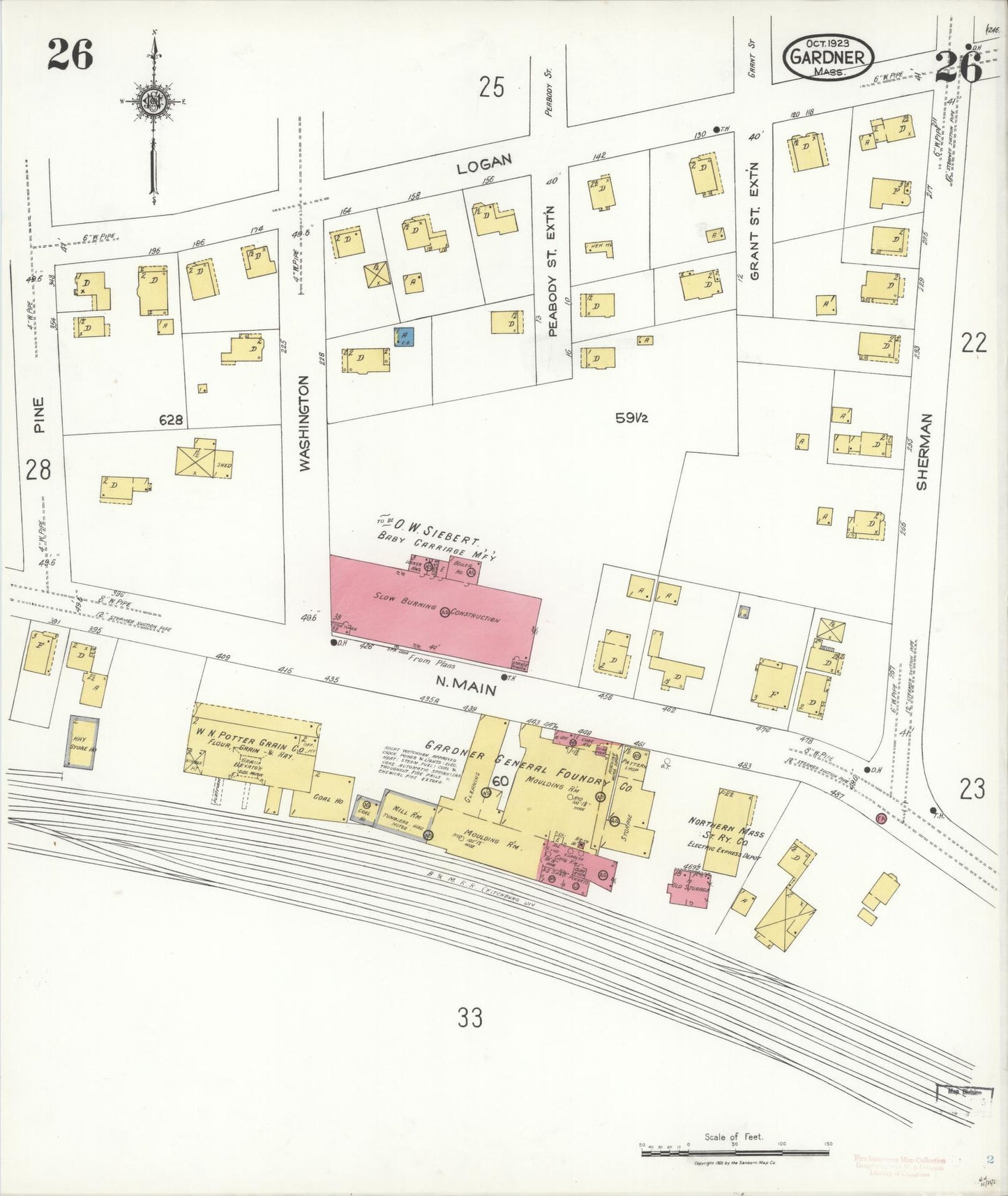 Sanborn Fire Insurance Map from Gardner, Worcester County, Massachusetts (1923), Sheet #0026 - Complete Map Set gallery image, historic Sanborn map, vintage wall art, Massachusetts Massachusetts