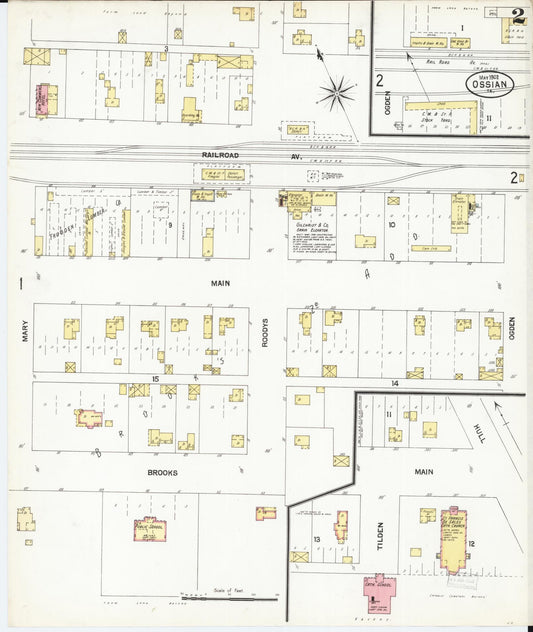 Sanborn Fire Insurance Map from Ossian, Winneshiek County, Iowa (1902), Sheet #0002 - Historic Sanborn Fire Insurance Map Print, vintage old map wall art