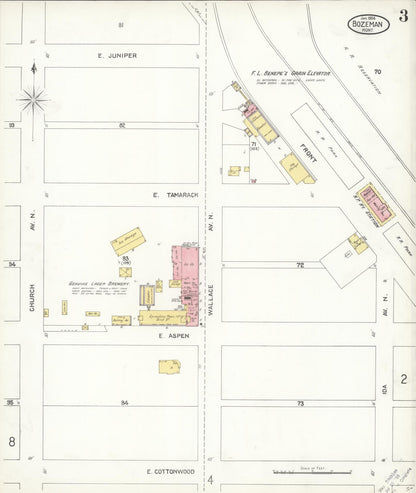 Sanborn Fire Insurance Map from Bozeman, Gallatin County, Montana (1904), Sheet #0003 - Complete Map Set gallery image, historic Sanborn map, vintage wall art, Montana Montana