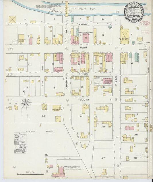 Sanborn Fire Insurance Map from Hartsville, Trousdale County, Tennessee (1893), Sheet #0001 - Historic Sanborn Fire Insurance Map Print, vintage old map wall art, antique decor, genealogy gift, Tennessee Tennessee map