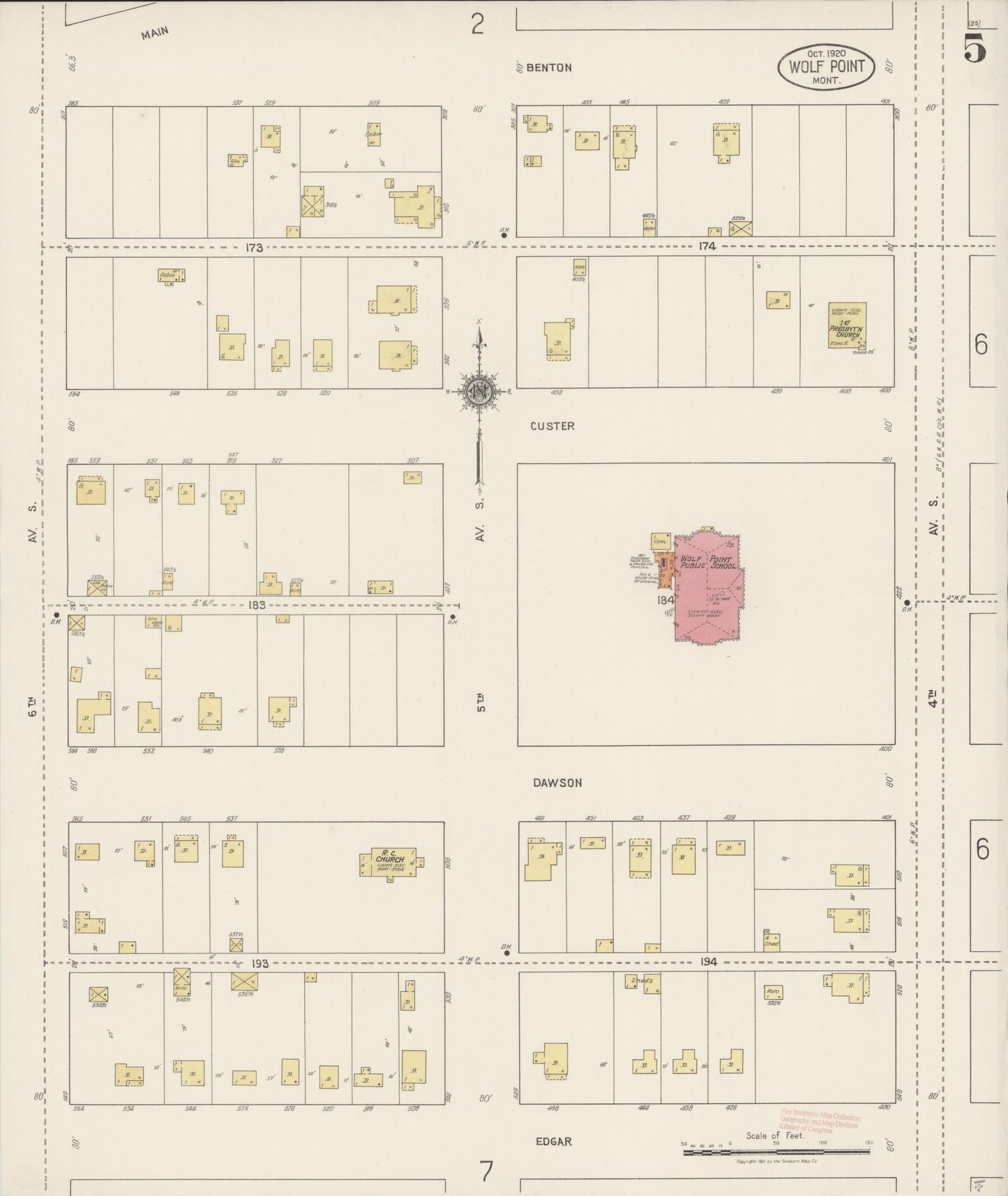Sanborn Fire Insurance Map from Wolf Point, Roosevelt County, Montana (1920), Sheet #0005 - Complete Map Set gallery image, historic Sanborn map, vintage wall art, Montana Montana