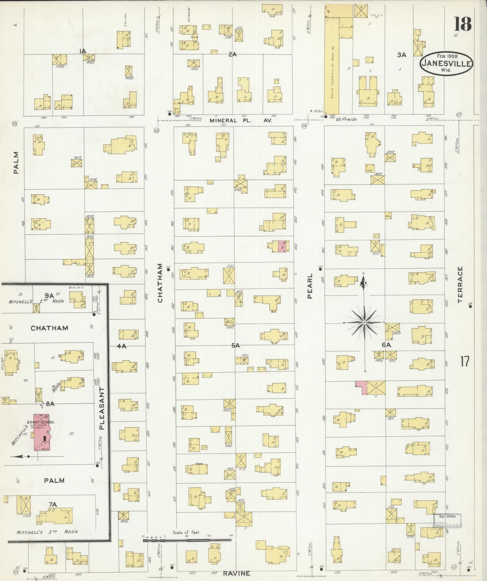 Sanborn Fire Insurance Map from Janesville, Rock County, Wisconsin (1909), Sheet #0018 - Historic Sanborn Fire Insurance Map Print, vintage old map wall art, antique decor, genealogy gift, Wisconsin Wisconsin map