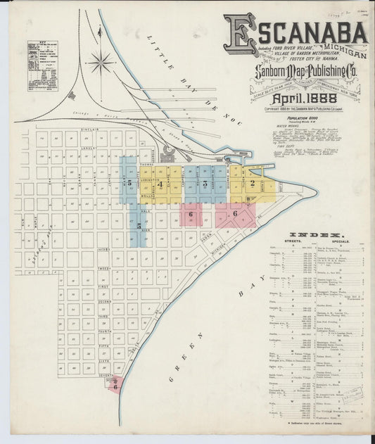 Sanborn Fire Insurance Map from Escanaba, Delta County, Michigan (1888), Sheet #0001 - Complete Map Set gallery image, historic Sanborn map, vintage wall art, Michigan Michigan