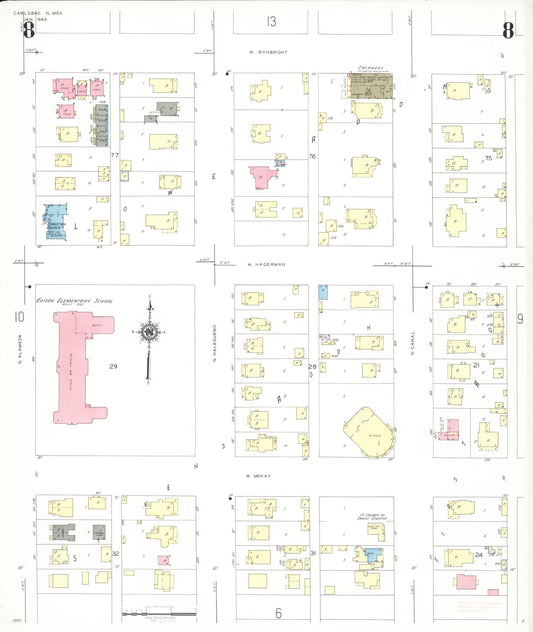 Sanborn Fire Insurance Map from Carlsbad, Eddy County, New Mexico (1943), Sheet #0008 - Historic Sanborn Fire Insurance Map Print, vintage old map wall art, antique decor, genealogy gift, New Mexico New Mexico map
