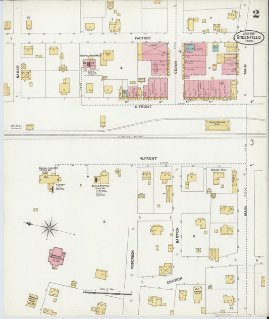 Sanborn Fire Insurance Map from Greenfield, Weakley County, Tennessee (1905), Sheet #0002 - Historic Sanborn Fire Insurance Map Print, vintage old map wall art, antique decor, genealogy gift, Tennessee Tennessee map