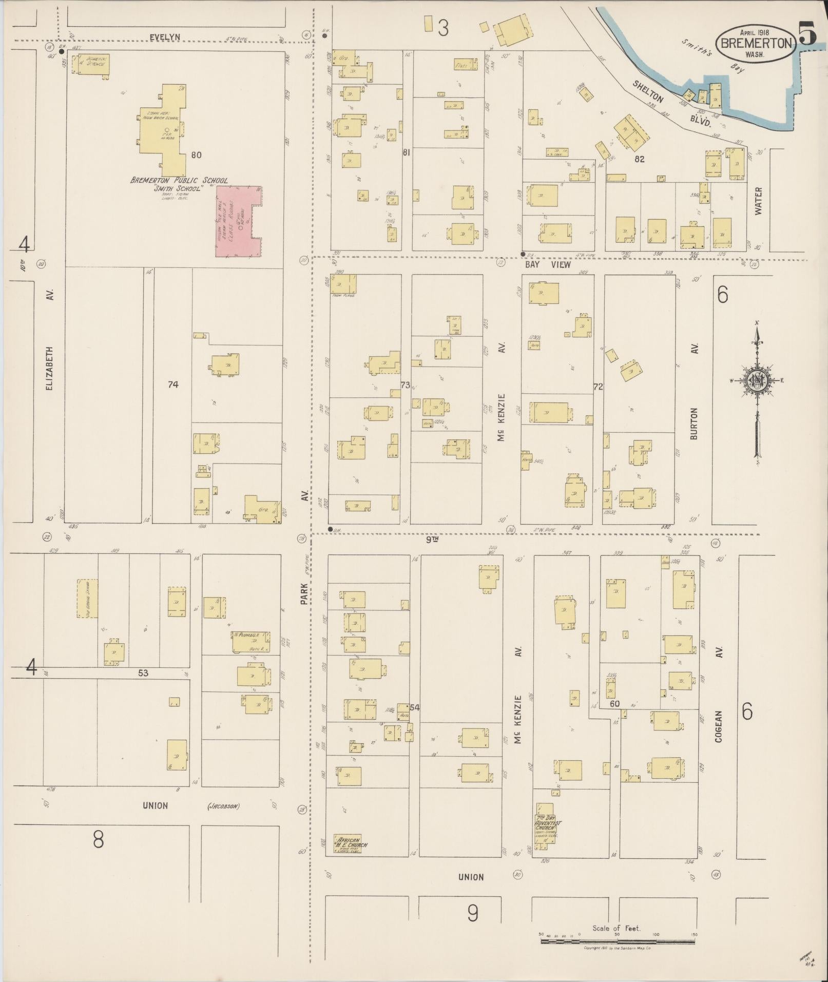Sanborn Fire Insurance Map from Bremerton, Kitsap County, Washington (1918), Sheet #0005 - Complete Map Set gallery image, historic Sanborn map, vintage wall art, Washington Washington