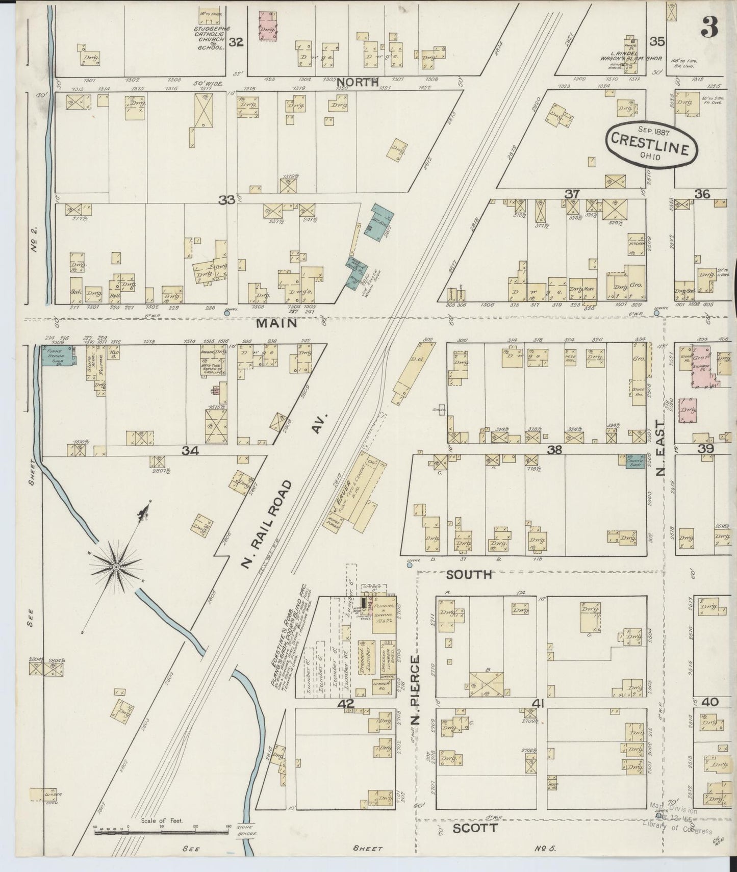 Sanborn Fire Insurance Map from Crestline, Crawford County, Ohio (1887), Sheet #0003 - Historic Sanborn Fire Insurance Map Print, vintage old map wall art, antique decor, genealogy gift, Ohio Ohio map