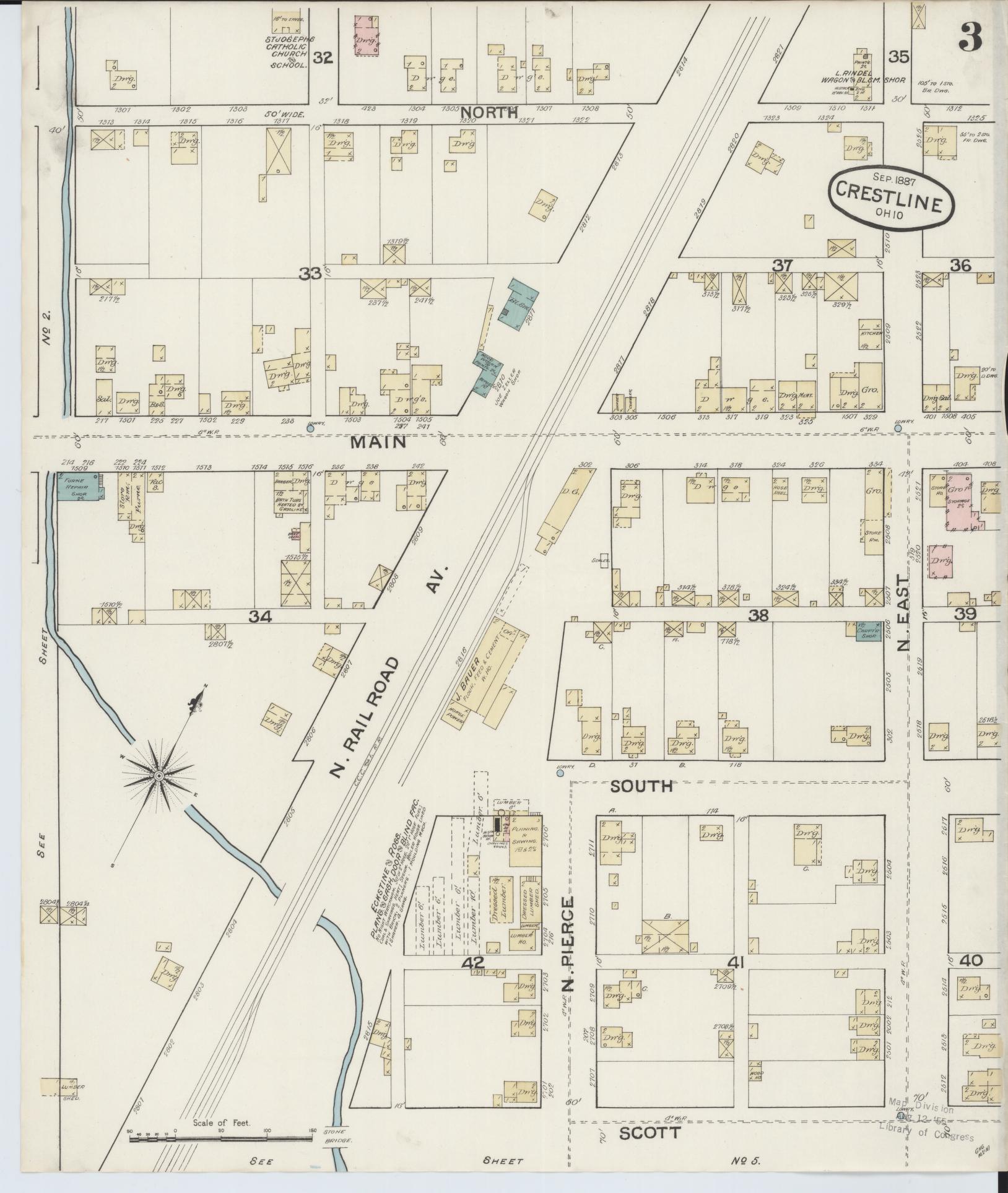 Sanborn Fire Insurance Map from Crestline, Crawford County, Ohio (1887), Sheet #0003 - Historic Sanborn Fire Insurance Map Print, vintage old map wall art, antique decor, genealogy gift, Ohio Ohio map