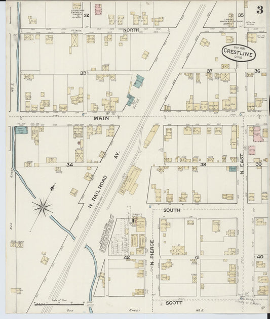 Sanborn Fire Insurance Map from Crestline, Crawford County, Ohio (1887), Sheet #0003 - Historic Sanborn Fire Insurance Map Print, vintage old map wall art, antique decor, genealogy gift, Ohio Ohio map