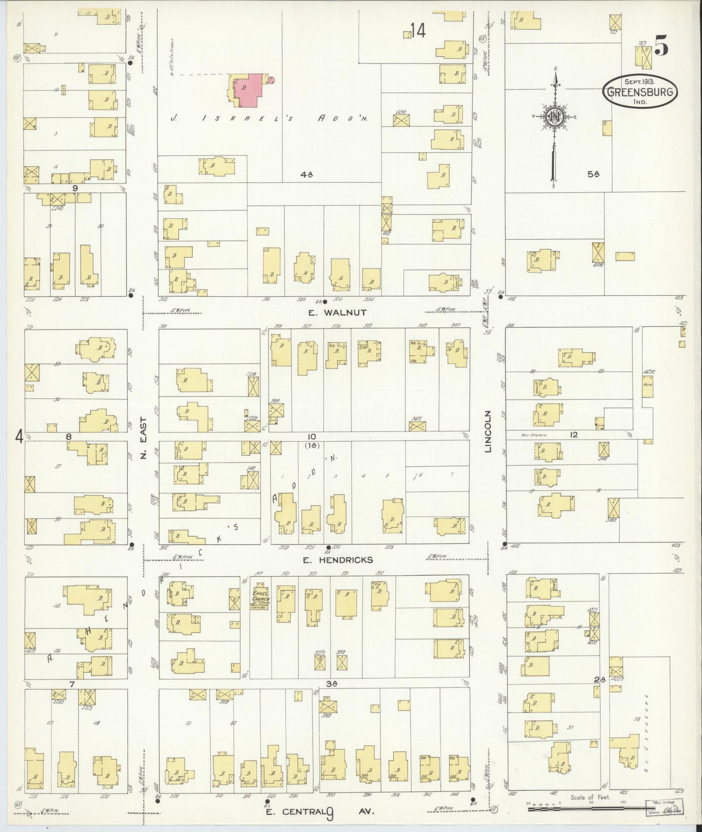 Sanborn Fire Insurance Map from Greensburg, Decatur County, Indiana (1913), Sheet #0005 - Complete Map Set gallery image, historic Sanborn map, vintage wall art, Indiana Indiana