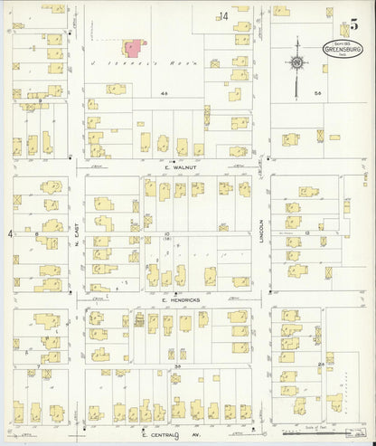 Sanborn Fire Insurance Map from Greensburg, Decatur County, Indiana (1913), Sheet #0005 - Complete Map Set gallery image, historic Sanborn map, vintage wall art, Indiana Indiana