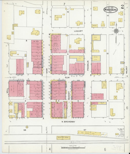 Sanborn Fire Insurance Map from Winnsboro, Wood County, Texas (1921), Sheet #0002 - Historic Sanborn Fire Insurance Map Print, vintage old map wall art, antique decor, genealogy gift, Texas Texas map
