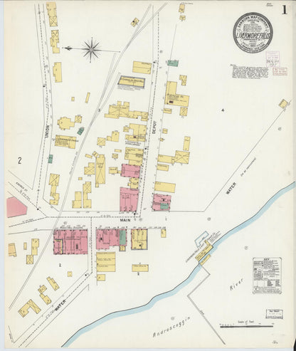 Sanborn Fire Insurance Map from Livermore Falls, Androscoggin County, Maine (1903), Sheet #0001 - Complete Map Set gallery image, historic Sanborn map, vintage wall art, Maine Maine