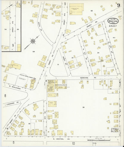 Sanborn Fire Insurance Map from Wareham, Plymouth County, Massachusetts (1912), Sheet #0009 - Historic Sanborn Fire Insurance Map Print, vintage old map wall art, antique decor, genealogy gift, Massachusetts Massachusetts map