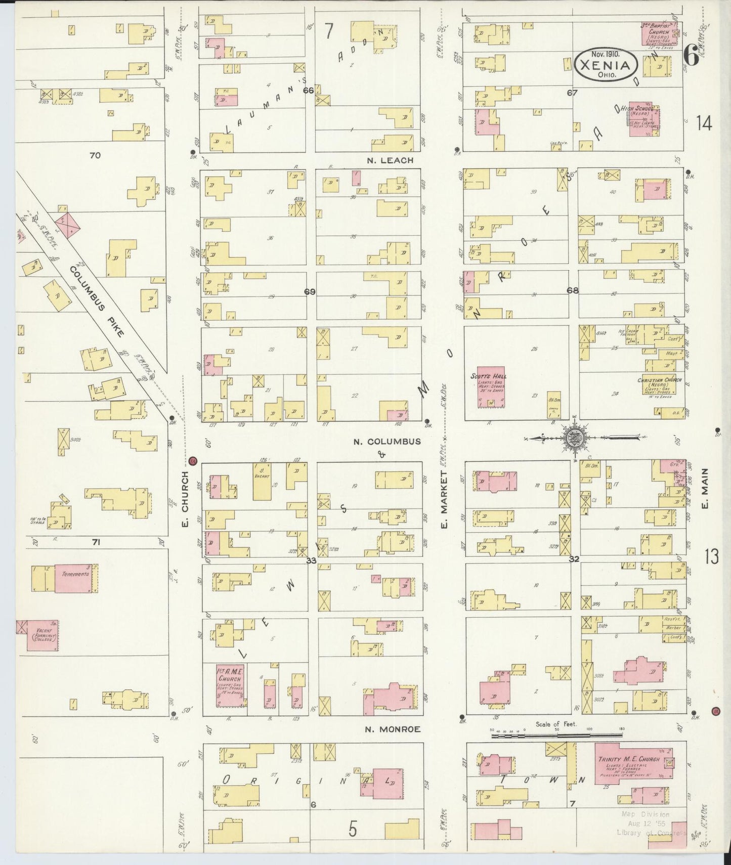 Sanborn Fire Insurance Map from Xenia, Greene County, Ohio (1910), Sheet #0006 - Complete Map Set gallery image, historic Sanborn map, vintage wall art, Ohio Ohio
