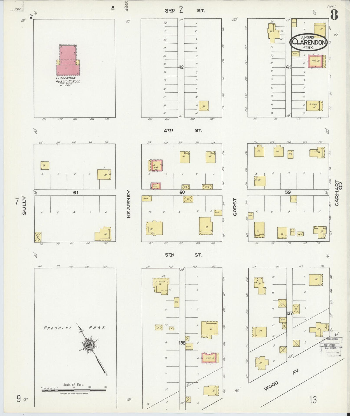 Sanborn Fire Insurance Map from Clarendon, Donley County, Texas (1921), Sheet #0008 - Complete Map Set gallery image, historic Sanborn map, vintage wall art, Texas Texas