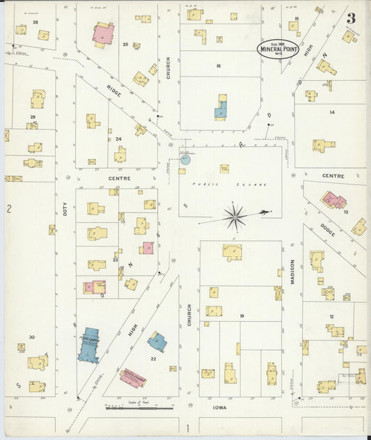 Sanborn Fire Insurance Map from Mineral Point, Iowa County, Wisconsin (1908), Sheet #0003 - Historic Sanborn Fire Insurance Map Print, vintage old map wall art, antique decor, genealogy gift, Wisconsin Wisconsin map