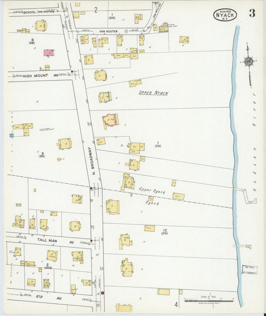 Sanborn Fire Insurance Map from Nyack, Rockland County, New York (1919), Sheet #0003 - Historic Sanborn Fire Insurance Map Print, vintage old map wall art, antique decor, genealogy gift, New York New York map