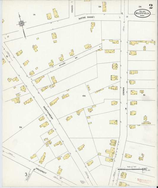Sanborn Fire Insurance Map from Westfield, Hampden County, Massachusetts (1910), Sheet #0002 - Historic Sanborn Fire Insurance Map Print, vintage old map wall art, antique decor, genealogy gift, Massachusetts Massachusetts map