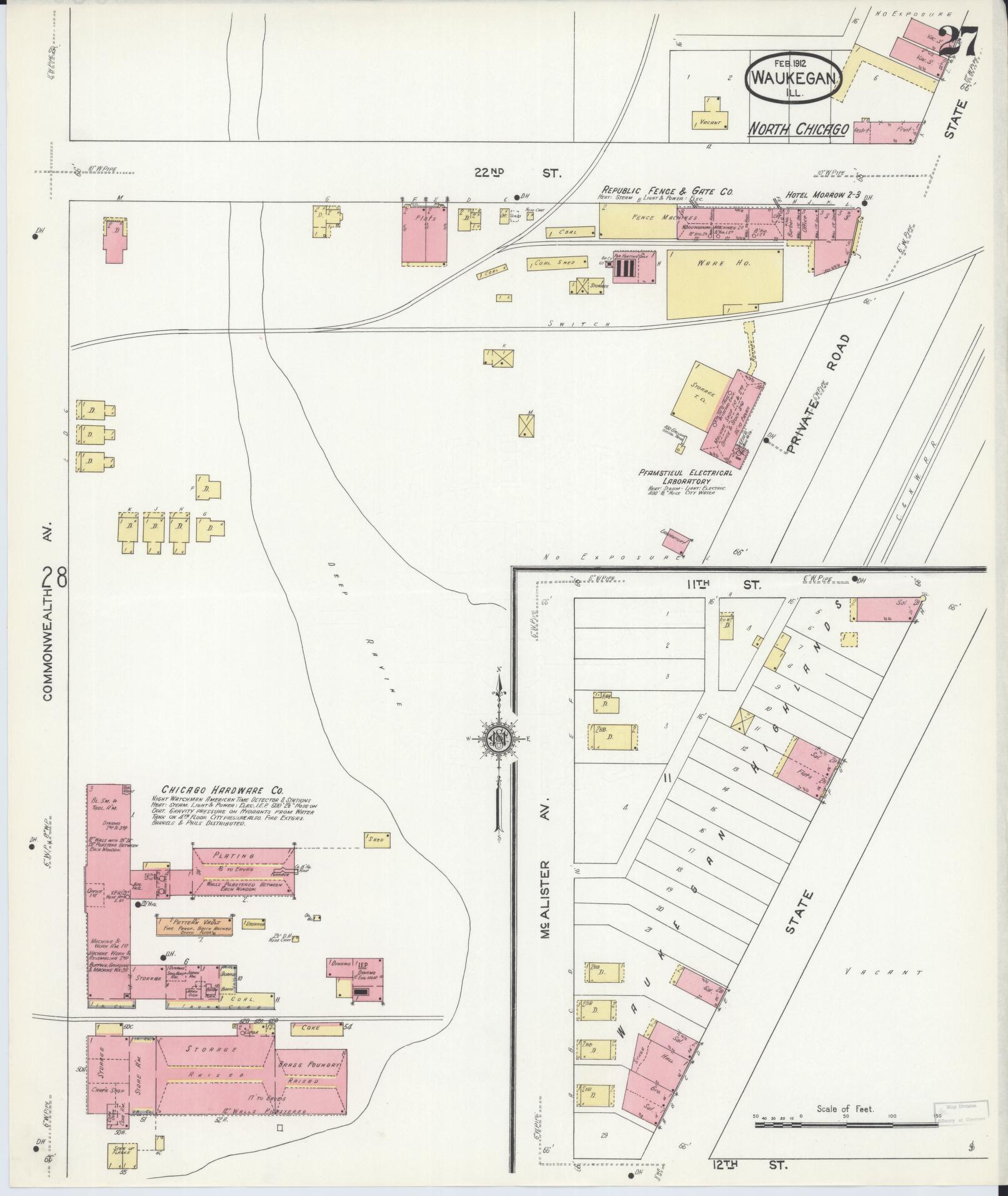 Sanborn Fire Insurance Map from Waukegan, Lake County, Illinois. (1912), Sheet 27 – Historic Sanborn Fire Insurance Map Print