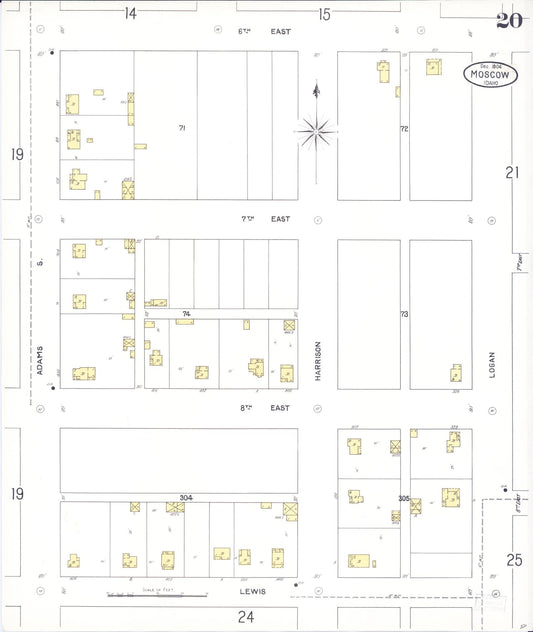 Sanborn Fire Insurance Map from Moscow, Latah County, Idaho (1904), Sheet #0020 - Historic Sanborn Fire Insurance Map Print, vintage old map wall art, antique decor, genealogy gift, Idaho Idaho map