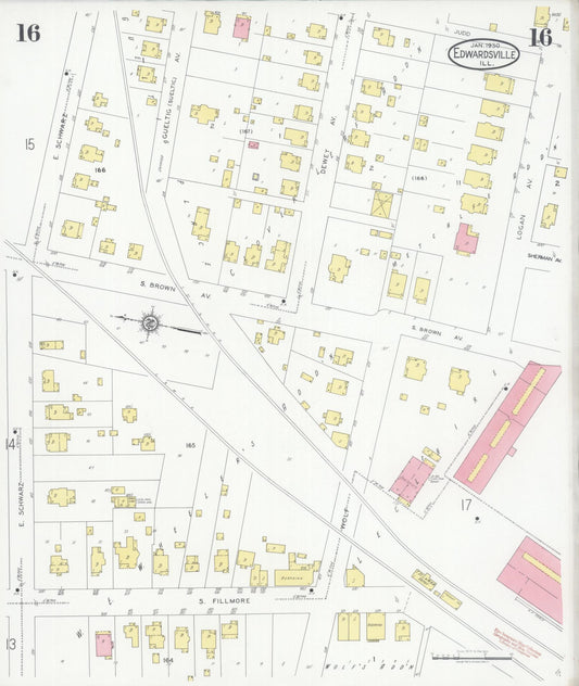 Sanborn Fire Insurance Map from Edwardsville, Madison County, Illinois (1930), Sheet #0016 - Historic Sanborn Fire Insurance Map Print, vintage old map wall art, antique decor, genealogy gift, Illinois Illinois map