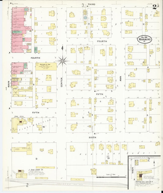 Sanborn Fire Insurance Map from Manning, Carroll County, Iowa (1908), Sheet #0002 - Historic Sanborn Fire Insurance Map Print, vintage old map wall art