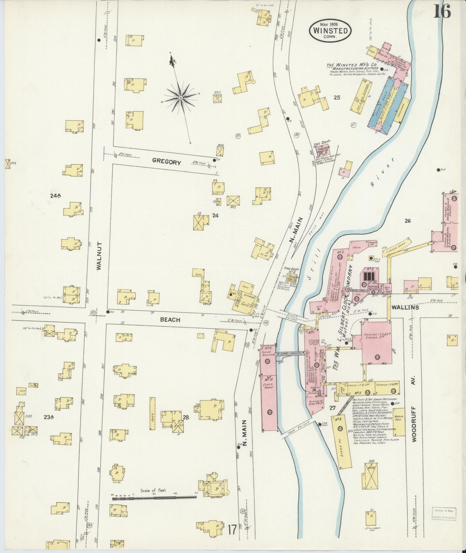 Sanborn Fire Insurance Map from Winsted, Litchfield County, Connecticut (1909), Sheet #0016 - Complete Map Set gallery image, historic Sanborn map, vintage wall art, Connecticut Connecticut