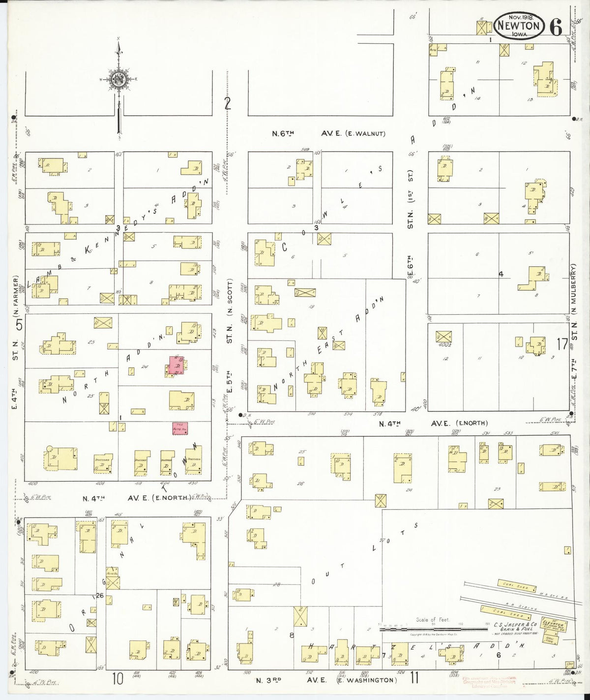 Sanborn Fire Insurance Map from Newton, Jasper County, Iowa (1918), Sheet #0006 - Historic Sanborn Fire Insurance Map Print, vintage old map wall art
