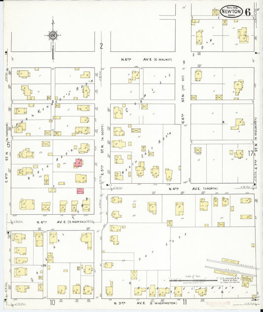 Sanborn Fire Insurance Map from Newton, Jasper County, Iowa (1918), Sheet #0006 - Historic Sanborn Fire Insurance Map Print, vintage old map wall art