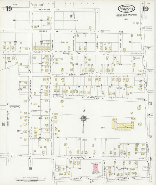 Sanborn Fire Insurance Map from Freeport, Nassau County, New York (1925), Sheet #0019 - Historic Sanborn Fire Insurance Map Print, vintage old map wall art, antique decor, genealogy gift, New York New York map