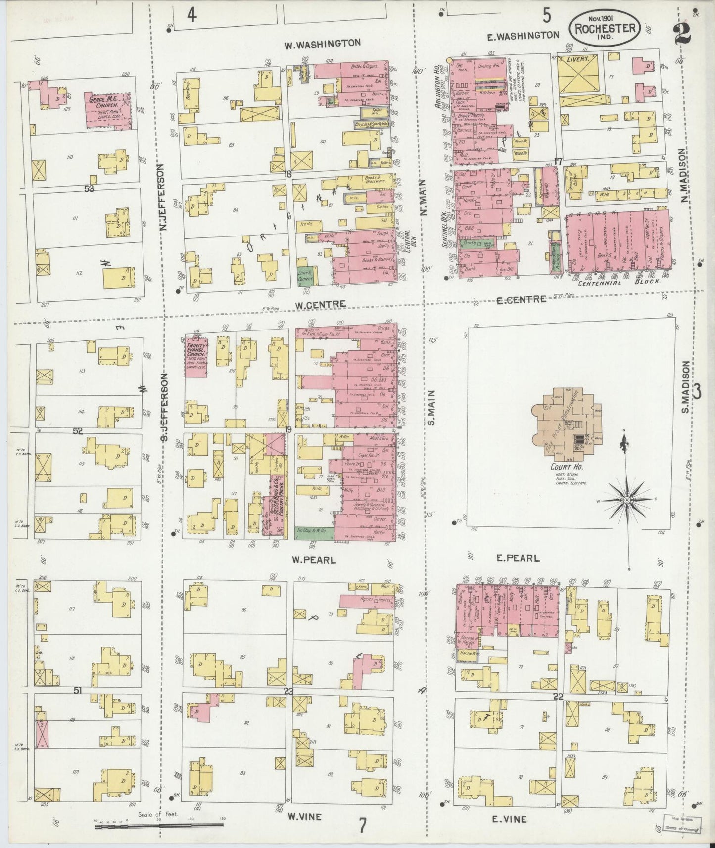 Sanborn Fire Insurance Map from Rochester, Fulton County, Indiana (1901), Sheet #0002 - Complete Map Set gallery image, historic Sanborn map, vintage wall art, Indiana Indiana