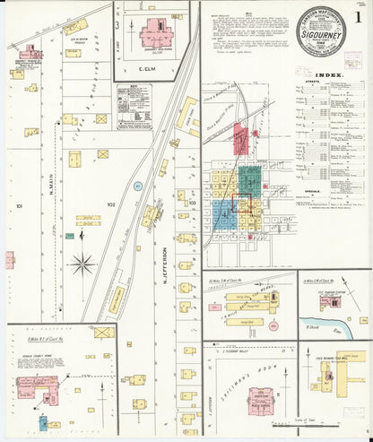 Sanborn Fire Insurance Map from Sigourney, Kiokuk County, Iowa (1906), Sheet #0001 - Historic Sanborn Fire Insurance Map Print, vintage old map wall art