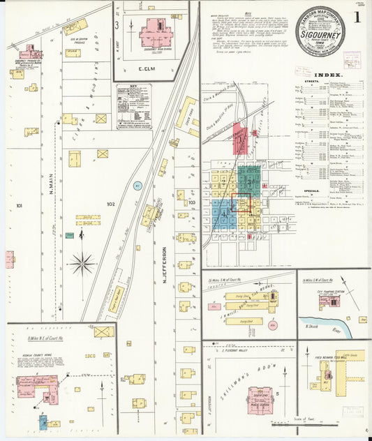 Sanborn Fire Insurance Map from Sigourney, Kiokuk County, Iowa (1906), Sheet #0001 - Historic Sanborn Fire Insurance Map Print, vintage old map wall art