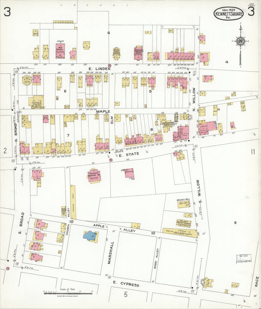 Sanborn Fire Insurance Map from Kennett Square, Chester County, Pennsylvania (1923), Sheet #0003 - Historic Sanborn Fire Insurance Map Print, vintage old map wall art, antique decor, genealogy gift, Pennsylvania Pennsylvania map