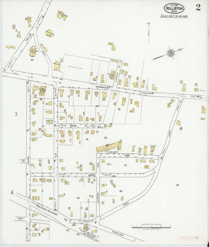 Sanborn Fire Insurance Map from Holliston, Middlesex County, Massachusetts (1919), Sheet #0002 - Historic Sanborn Fire Insurance Map Print, vintage old map wall art, antique decor, genealogy gift, Massachusetts Massachusetts map