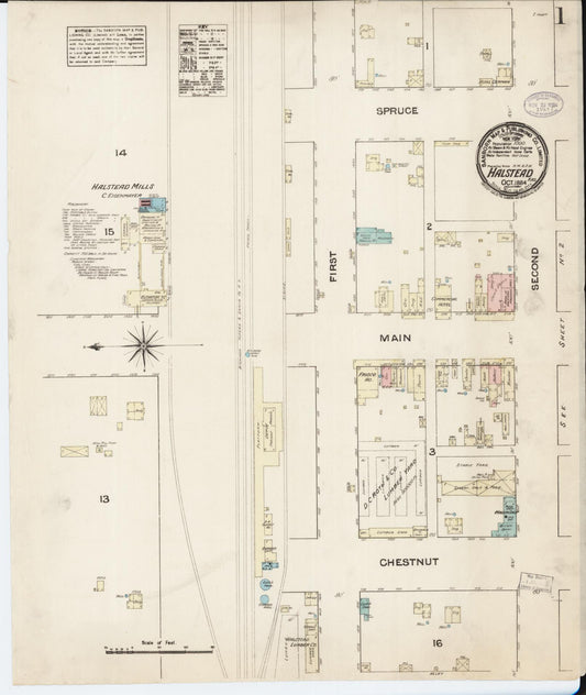 Sanborn Fire Insurance Map from Halstead, Harvey County, Kansas (1884), Sheet #0001 - Historic Sanborn Fire Insurance Map Print, vintage old map wall art, antique decor, genealogy gift, Kansas Kansas map