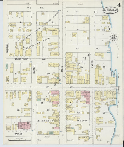Sanborn Fire Insurance Map from Cheboygan, Cheboygan County, Michigan (1890), Sheet #0004 - Historic Sanborn Fire Insurance Map Print, vintage old map wall art, antique decor, genealogy gift, Michigan Michigan map