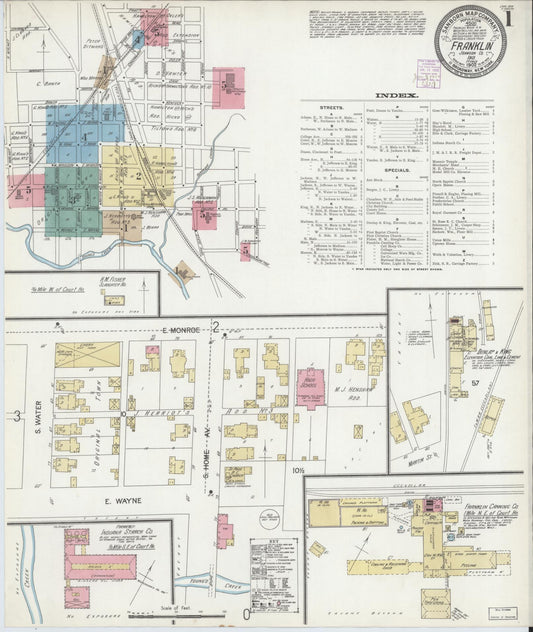 Sanborn Fire Insurance Map from Franklin, Johnson County, Indiana (1902), Sheet #0001 - Historic Sanborn Fire Insurance Map Print, vintage old map wall art, antique decor, genealogy gift, Indiana Indiana map
