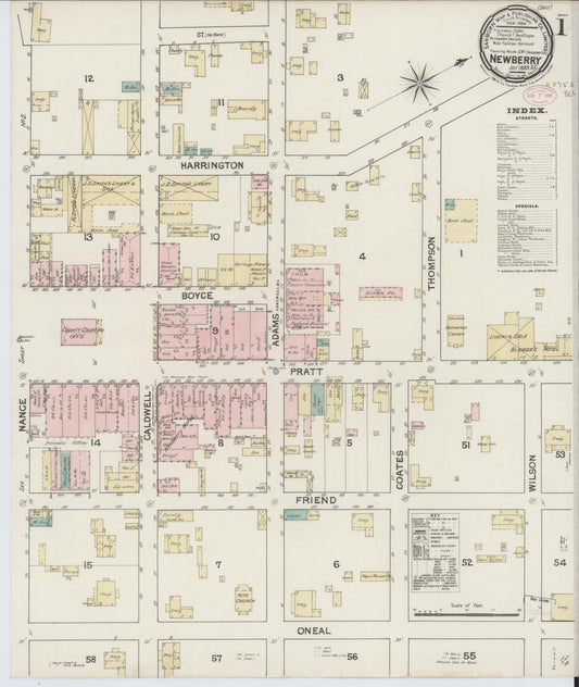 Sanborn Fire Insurance Map from Newberry, Newberry County, South Carolina (1889), Sheet #0001 - Complete Map Set gallery image, historic Sanborn map, vintage wall art, South Carolina South Carolina