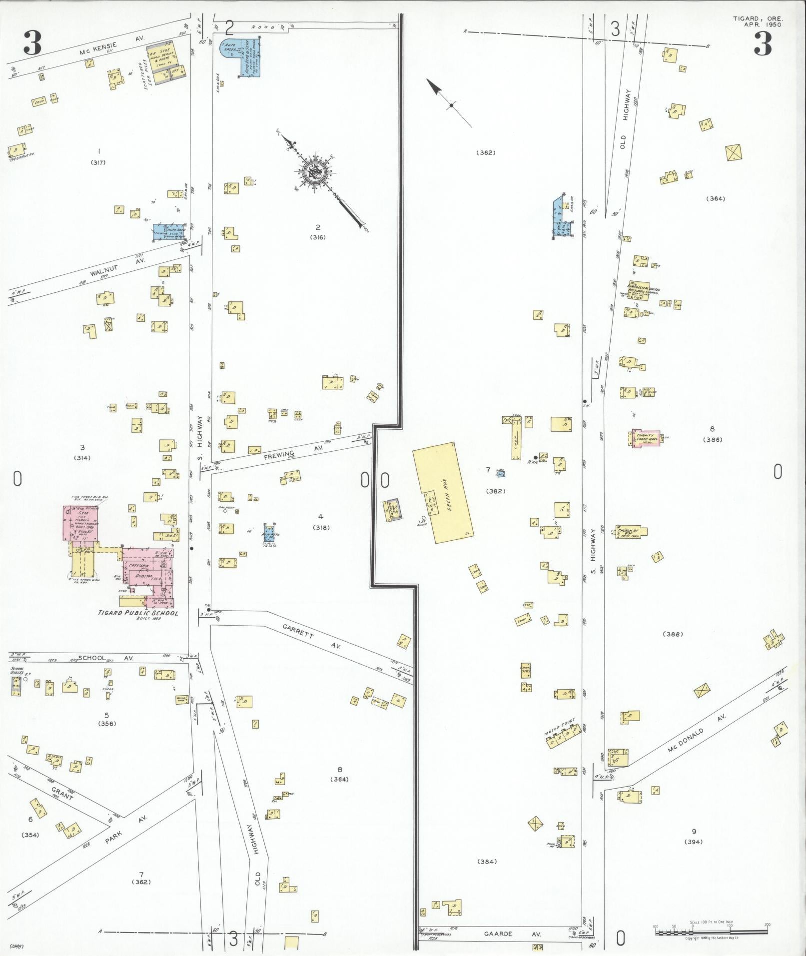 Sanborn Fire Insurance Map from Tigard, Washington County, Oregon (1950), Sheet #0003 - Complete Map Set gallery image, historic Sanborn map, vintage wall art, Oregon Oregon