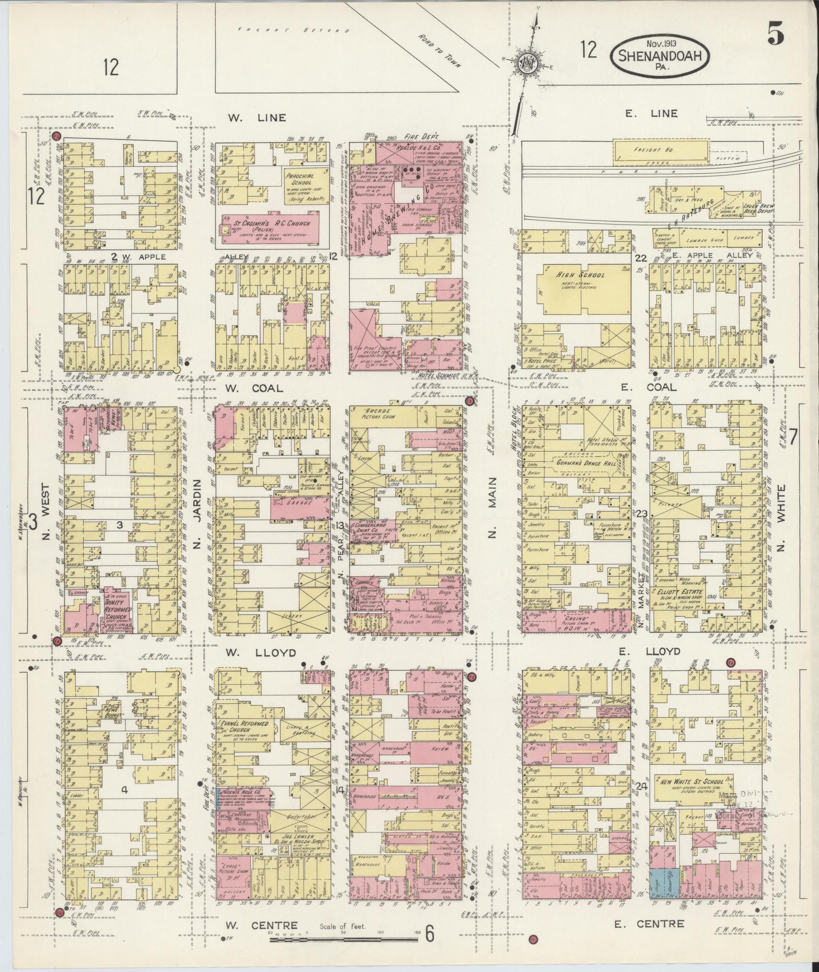 Sanborn Fire Insurance Map from Shenandoah, Schuylkill County, Pennsylvania (1913), Sheet #0005 - Complete Map Set gallery image, historic Sanborn map, vintage wall art, Pennsylvania Pennsylvania
